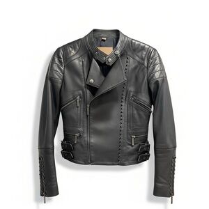 JOHN GALLIANO Women Black Leather Jacket Size 40 euro
